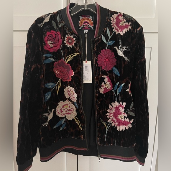 NWT! JOHNNY WAS - Junia Velvet Quilted Bomber Embroidered Leopard Jacket Size S - Picture 13 of 13